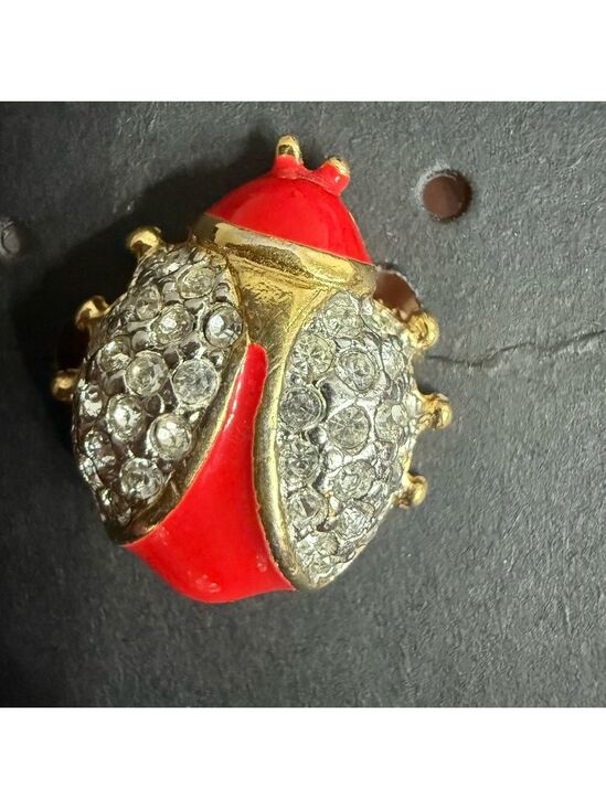Jewelry - Vintage Lady Bug Brooch Goldtone Rhinestone Enamel Small Vintage 90s